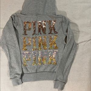 VS PINK Sequin Logo Full Zip Sweatshirt